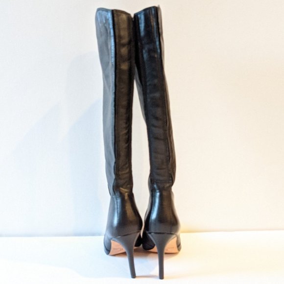 Corso Como Black Tall Leather Stiletto Heel Almond Toe Boots Women's Size 7 - Picture 4 of 15